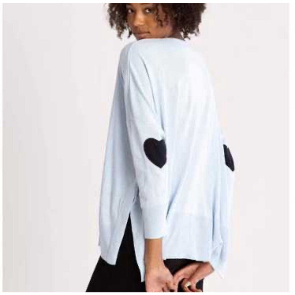 MER SEA Mersea AMORE Sweater Blue Thin Heart Elbow Patches One Size Oversized